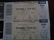 Two Gold tickets for Tim McGraw and Faith Hill Concert in Brisbane